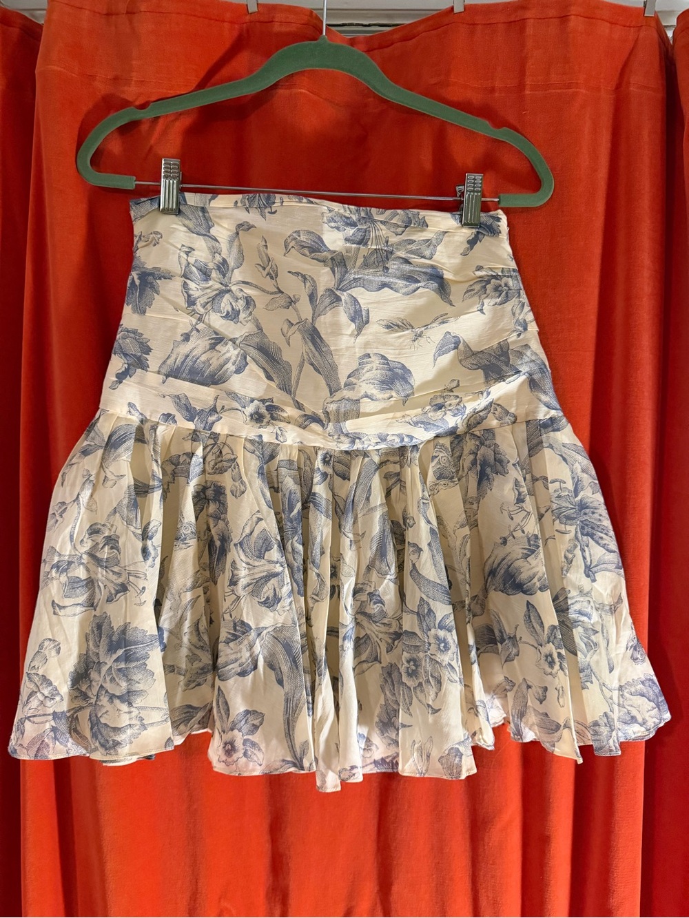 Sandro Cream Mini Skirt with Blue Floral Print
